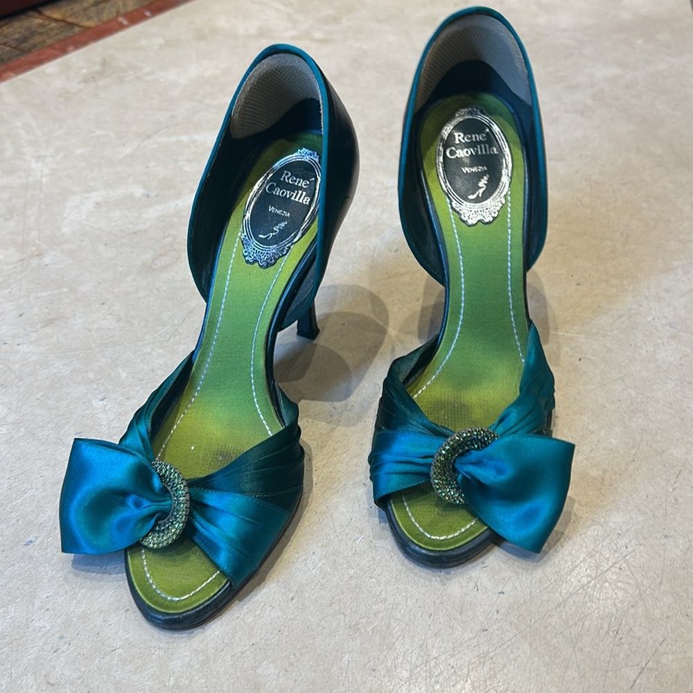 Rene Caovilla Teal and Green Heels